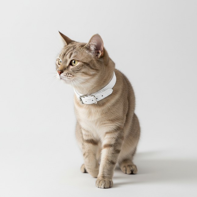 Coleira Gato Couro Premium Branca 02